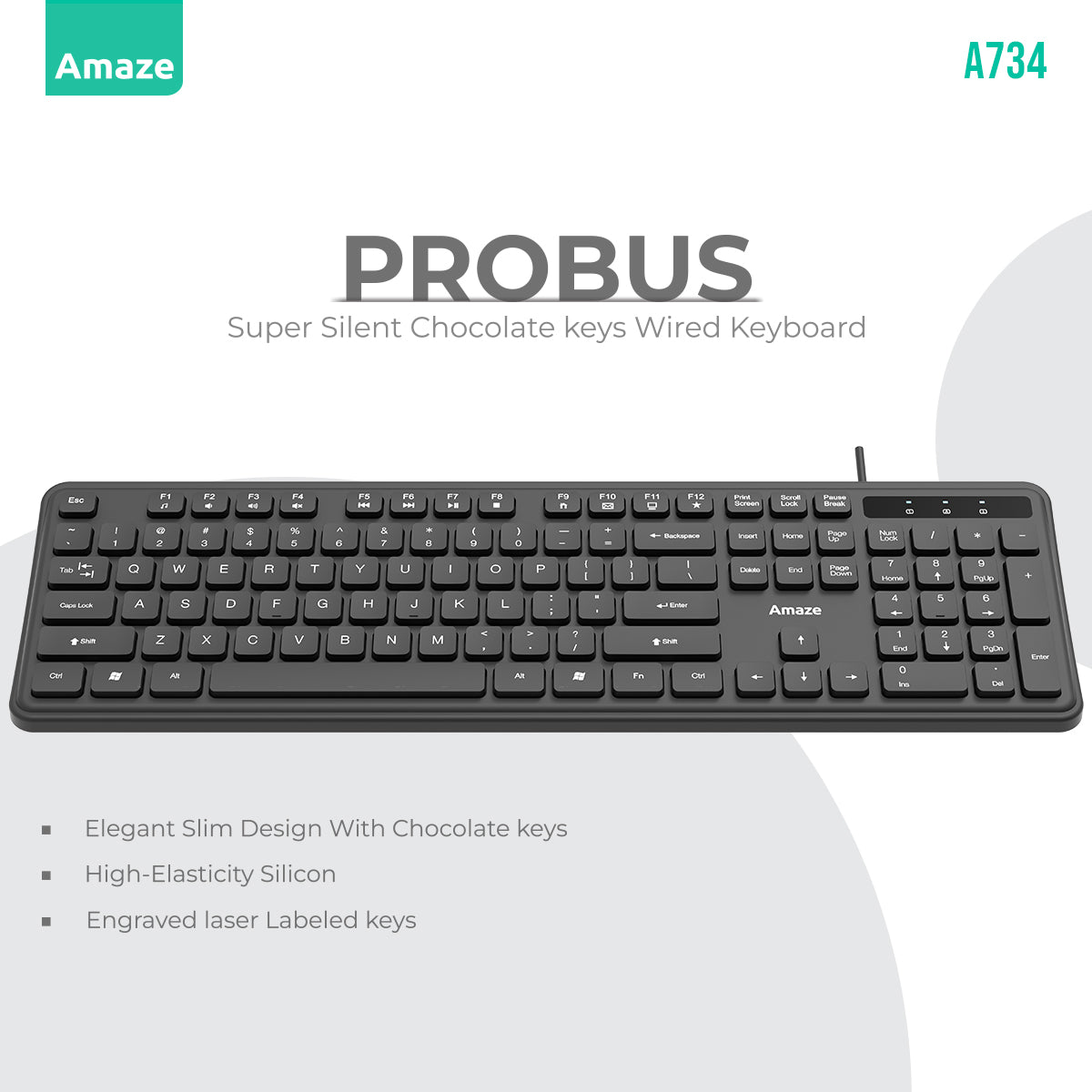 Probus Super Silent Chocolate Keys Wired Keyboard | A734