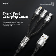 3-in-1 USB to Micro/C/iPhone 3.5A 1.2m  | A30