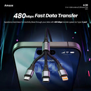 3-in-1 USB to Micro/C/iPhone 3.5A 1.2m  | A30