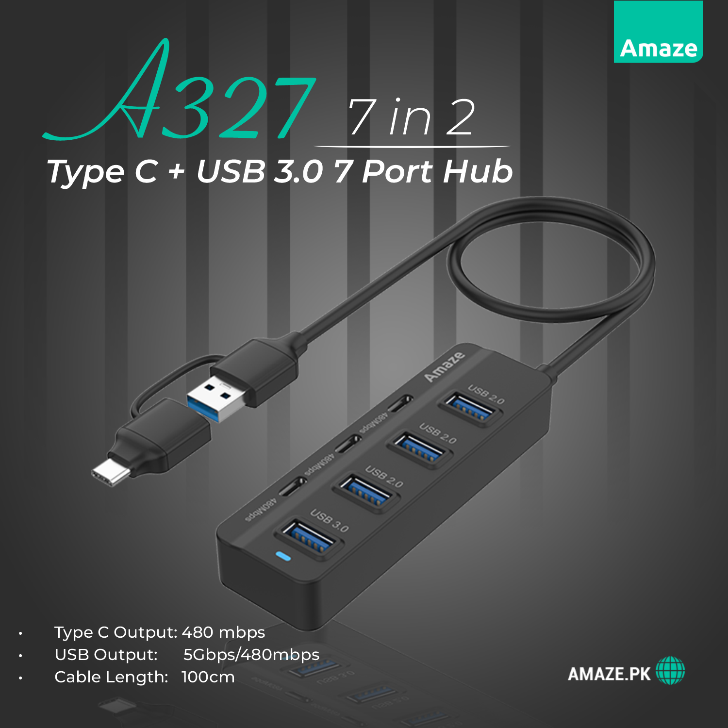 AMAZE TYPE C + USB 3.0 7 PORT HUB | A327