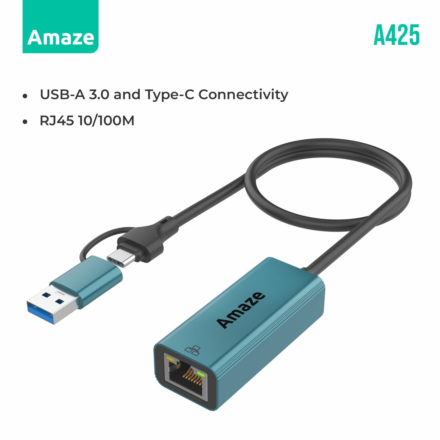 AMAZE USB3.0 + TYPE C TO RJ45 ETHERNET ADAPTER  | A425