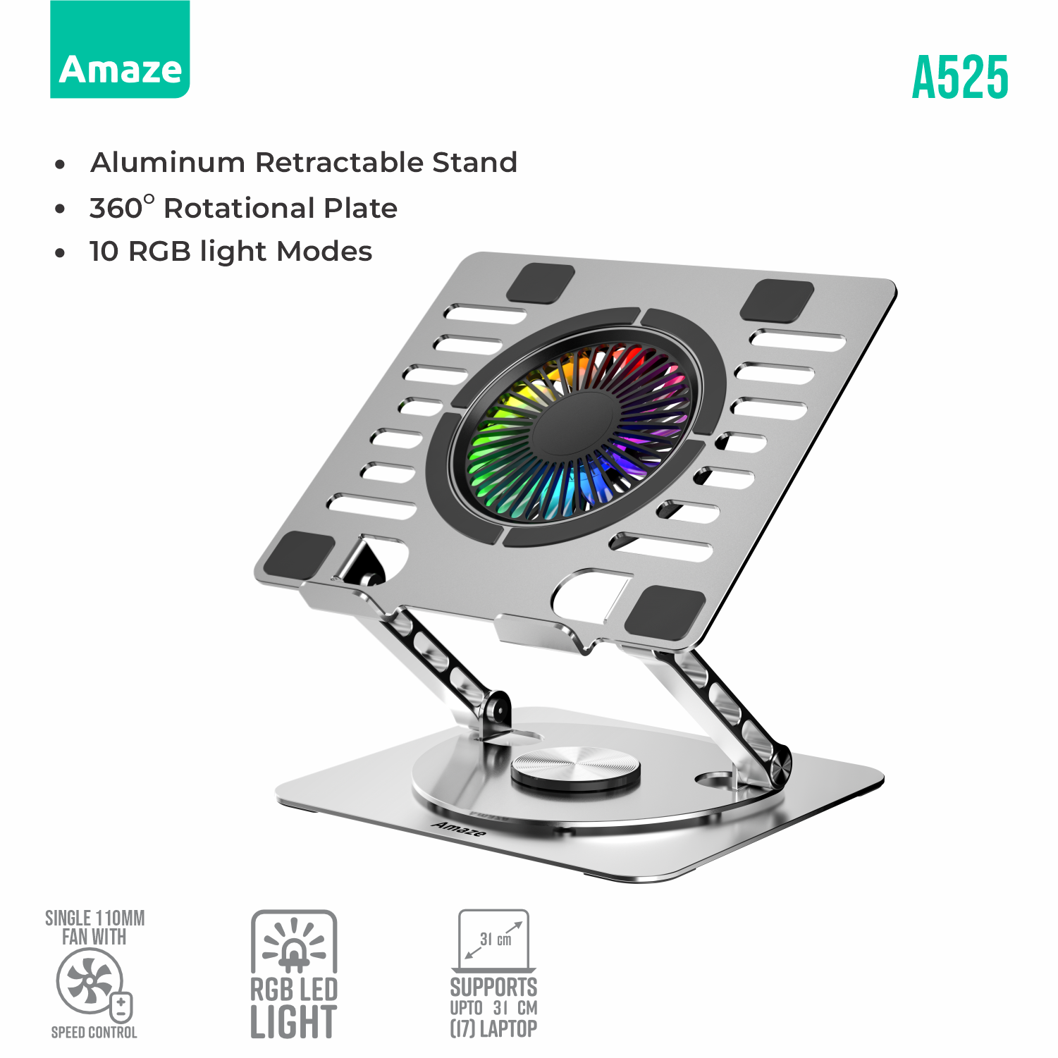 LAPTOP ALUMINUM ROTATABLE RGB COOLING STAND | A525