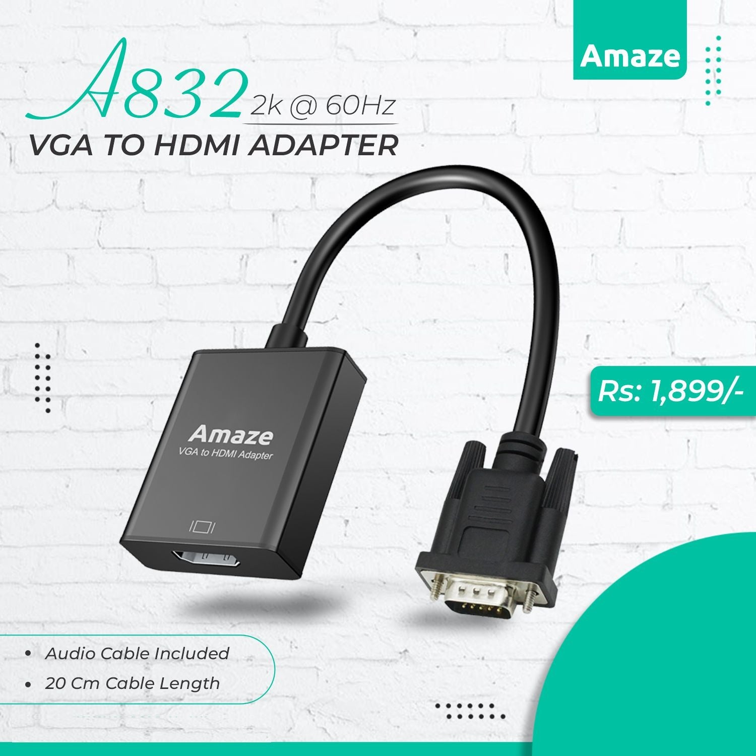 AMAZE VGA TO HDMI ADAPTER WITH AUDIO  | A832