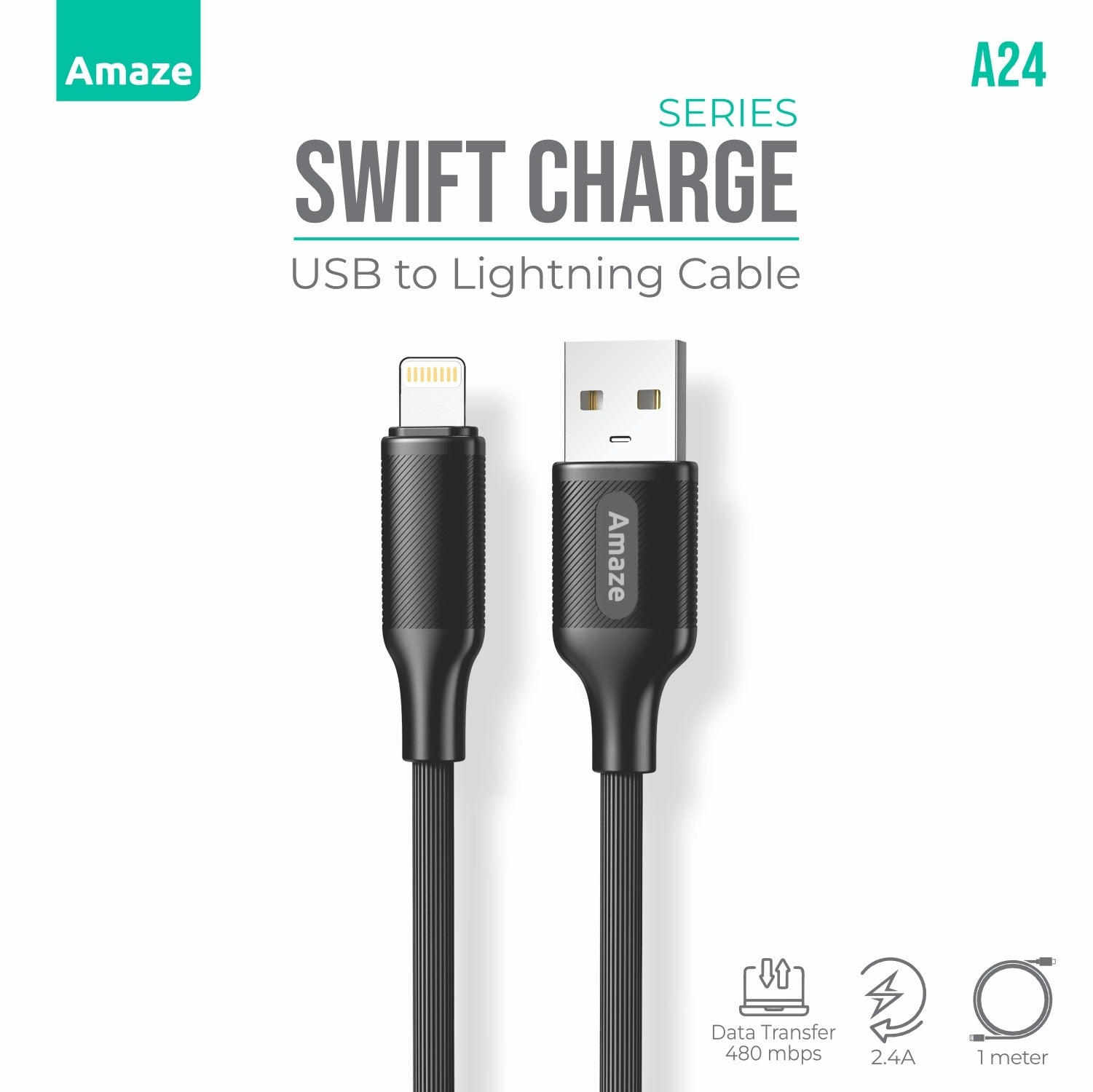 Amaze Swift Series USB to Lightning Cable 2.4A 1m | A24