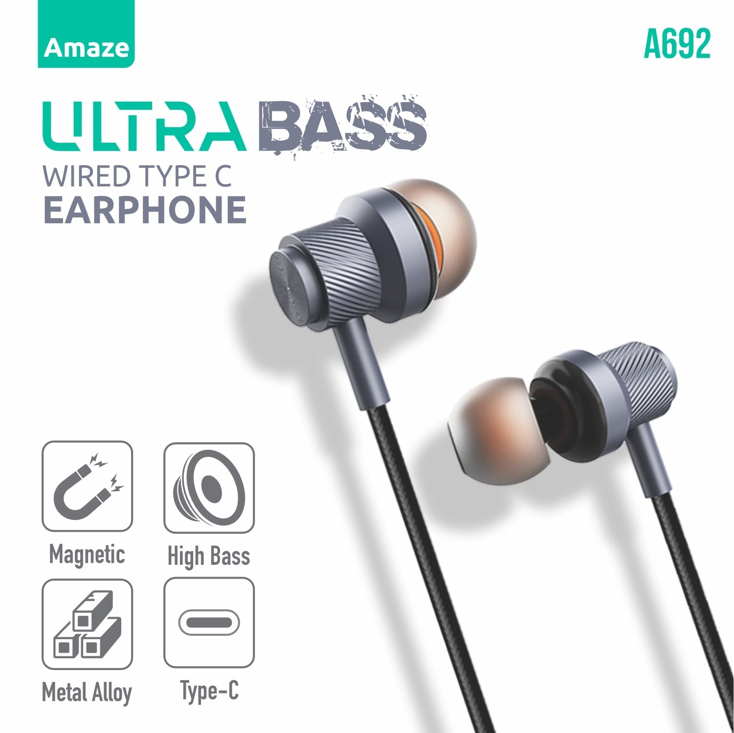 Amaze Ultra Bass with Magnetic Buds Wired type C Handsfree| A692