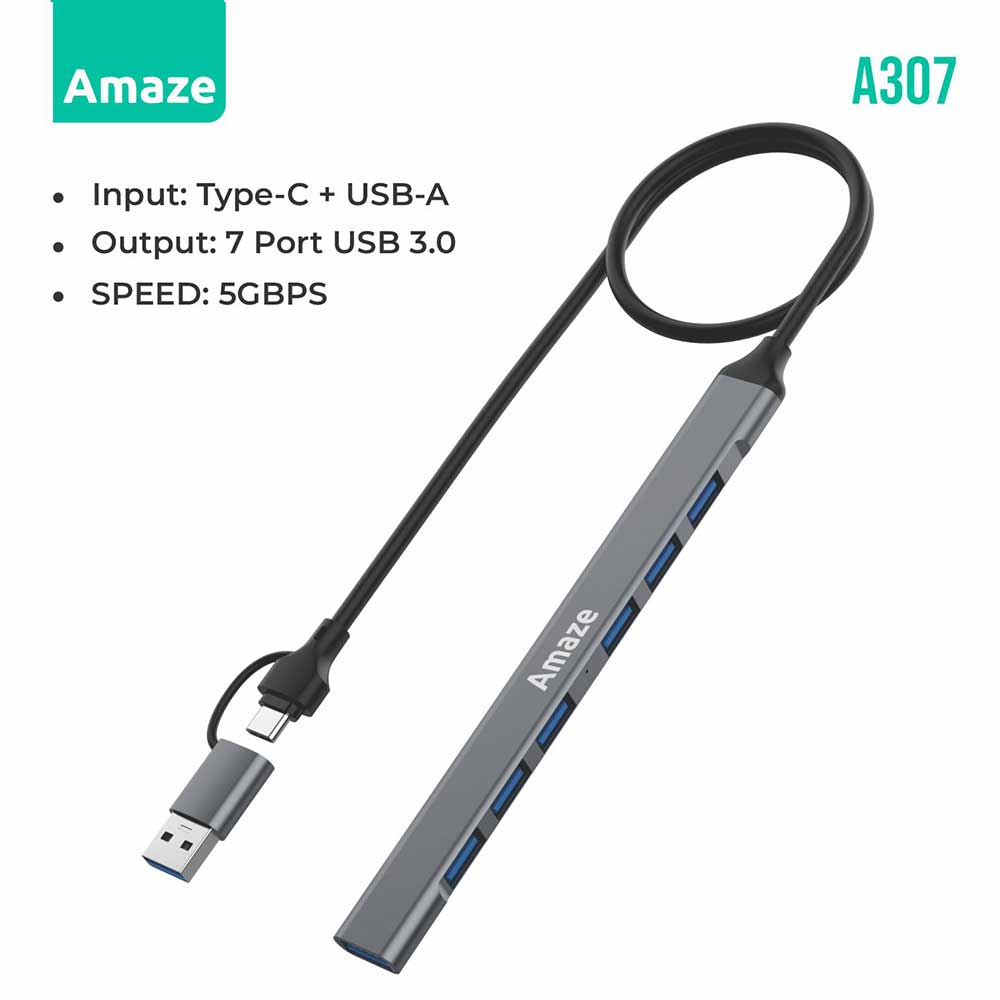 AMAZE USB + TYPE C 7-PORT USB 3.0 HUB | A307