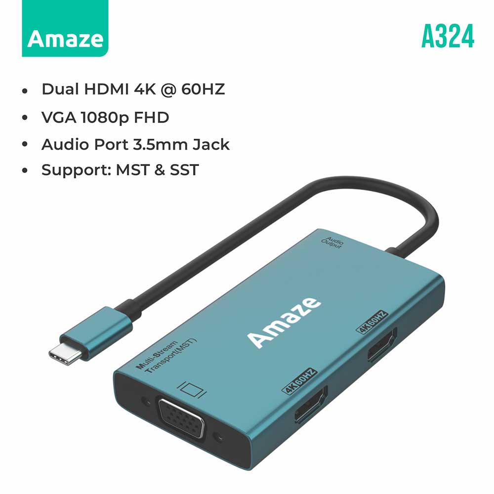 AMAZE TYPE C TO DUAL HDMI + VGA + AUDIO HUB | A324